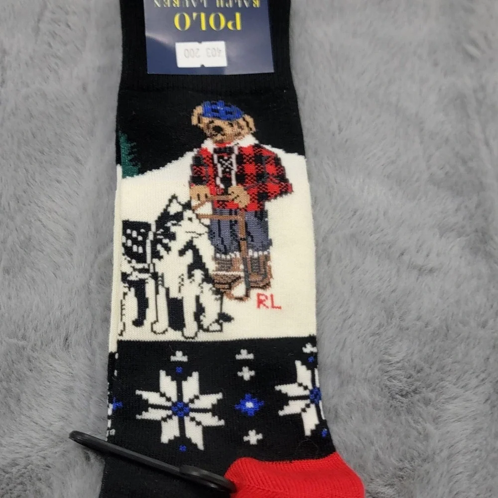 Polo Ralph Lauren Socks Mens 6-12.5 Fair Isle Polo Bear Husky Sled Mid Calf